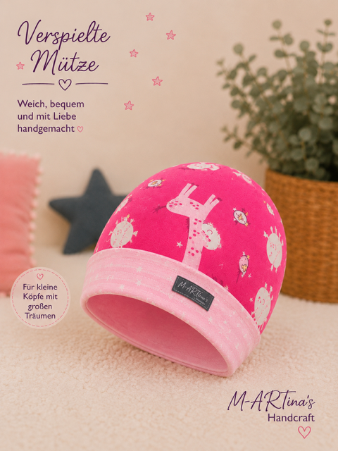 "Pinke Tiere" - Mütze Gr. 43-45