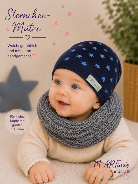 "Hellblaue Sterne" - Mütze Gr. 55-57